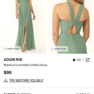 Azazie Rue Matcha A-Line Halter Chiffon Dress